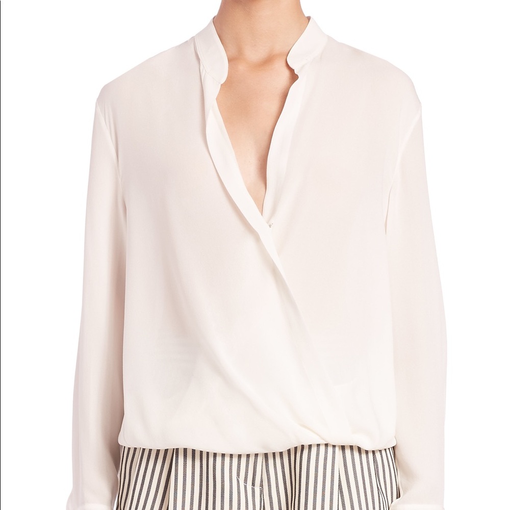 3.1 Phillip Lim Navy Cross Front Drape Silk Top